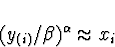 \begin{displaymath}
(y_{(i)}/\beta)^{\alpha} \approx x_i\end{displaymath}