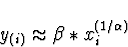 \begin{displaymath}
y_{(i)} \approx \beta*x_i^{(1/\alpha)}\end{displaymath}