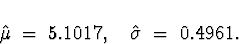 \begin{displaymath}
\hat{\mu} \; = \; 5.1017 , \quad
\hat{\sigma} \; = \; 0.4961 .\end{displaymath}
