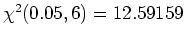 $\chi^2 (0.05,6) = 12.59159$